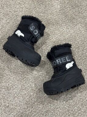 Sorel Black Kids Winter Snow Boots with White Polar Bear Accent